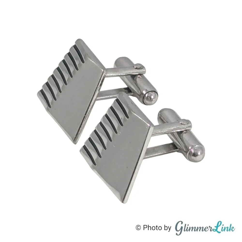 Vintage Anson Silver Tone Mid Century Modern Cufflinks Geometric Trapezoid Shape